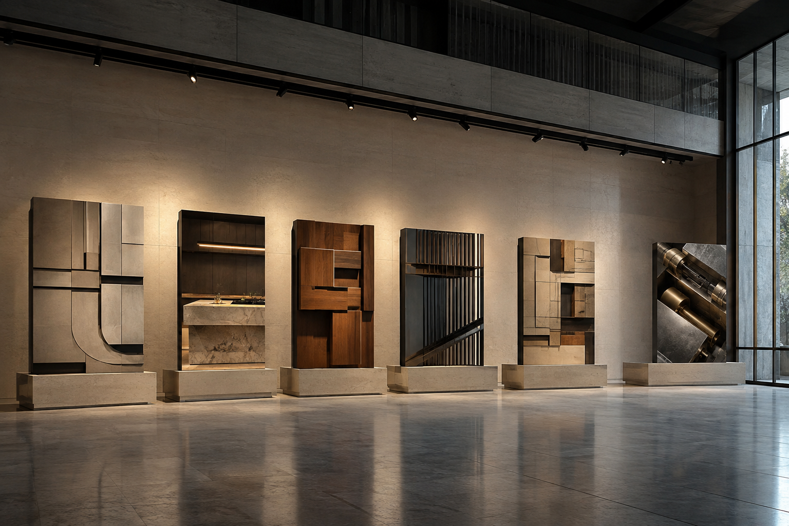 A gallery presenting seven architectural material and craft studies